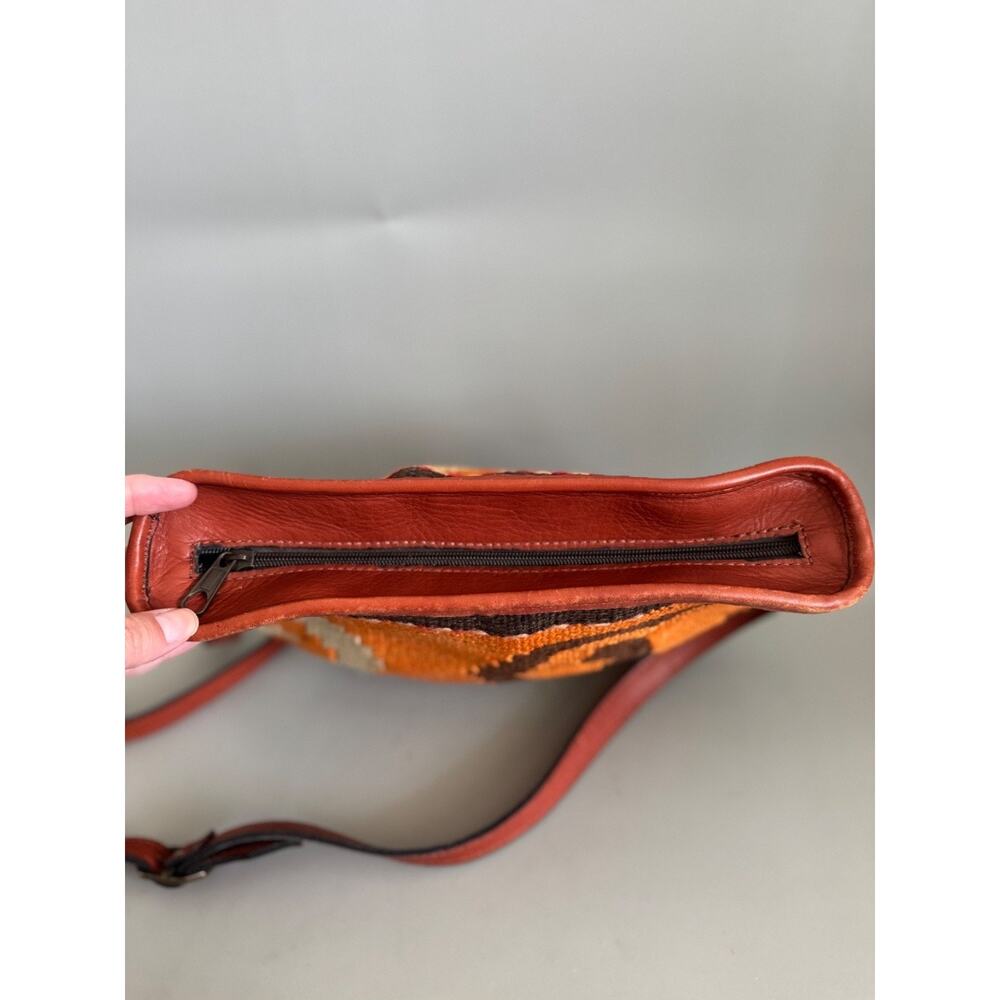 Hand Made Turkish Kilim Arts Crossbody Purse Tapestry Wool Leather Strap Boho - Picture 5 of 11